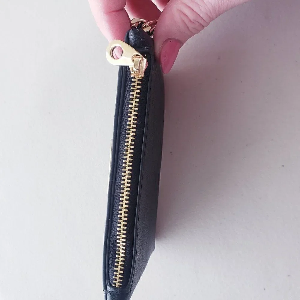 Dune London Black Leather Coin Purse Small 3 x 5 Wallet Gold Hardware